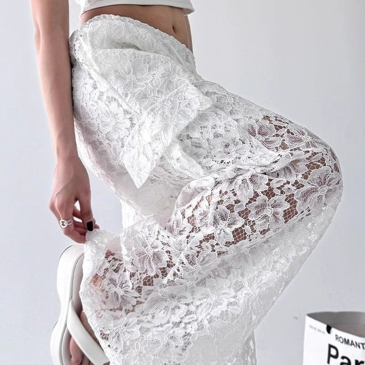 Vintage Lace Cargo Pants Women Wide Leg Streetwear Trousers