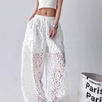 Vintage Lace Cargo Pants Women Wide Leg Streetwear Trousers