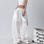 Vintage Lace Cargo Pants Women Wide Leg Streetwear Trousers