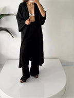 Women's Solid Color Long Cardigan & Wide Leg Pants Set – Casual Loose Commuter 2-Piece Outfit