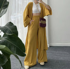Women's Solid Color Long Cardigan & Wide Leg Pants Set – Casual Loose Commuter 2-Piece Outfit