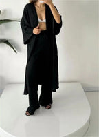 Women's Solid Color Long Cardigan & Wide Leg Pants Set – Casual Loose Commuter 2-Piece Outfit