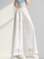 Aura White Lace Wide Leg Pants - High Waisted Summer Trousers
