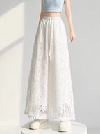 Aura White Lace Wide Leg Pants - High Waisted Summer Trousers