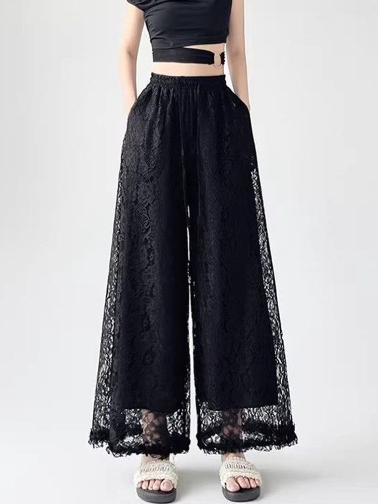 Aura White Lace Wide Leg Pants - High Waisted Summer Trousers