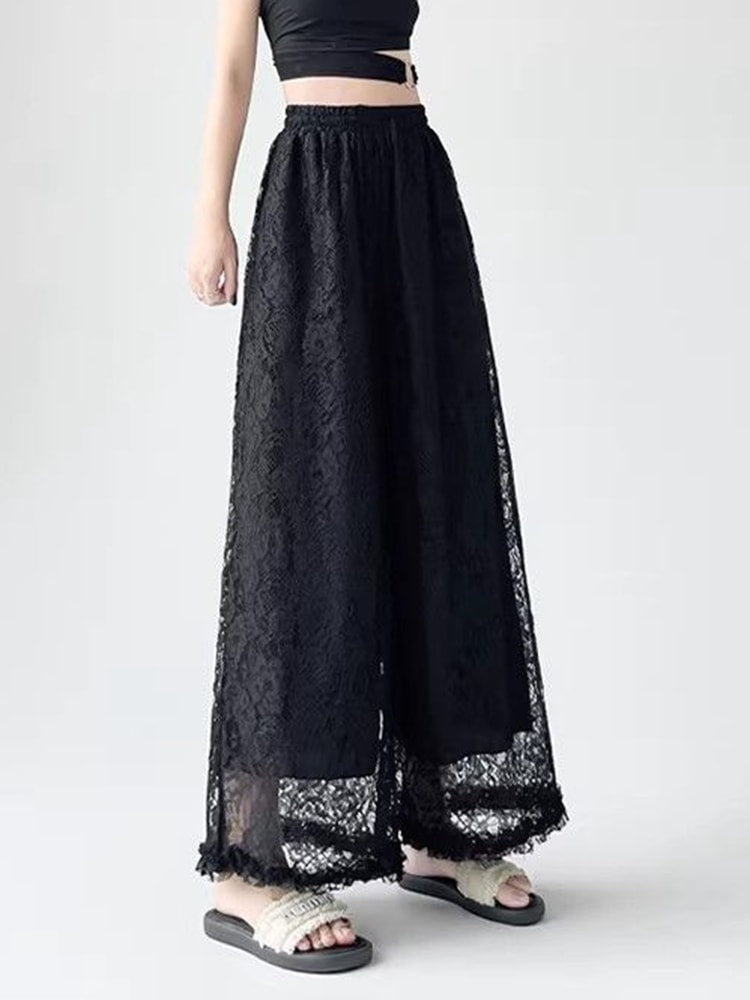 Aura White Lace Wide Leg Pants - High Waisted Summer Trousers