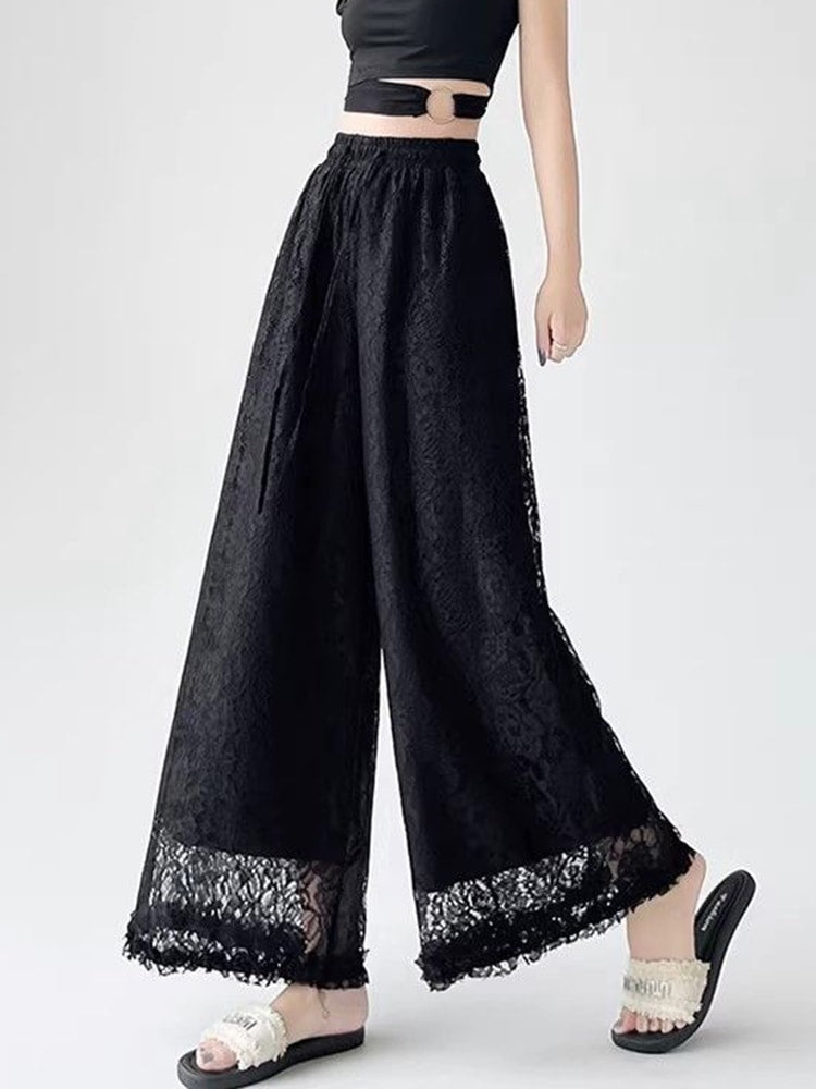 Aura White Lace Wide Leg Pants - High Waisted Summer Trousers