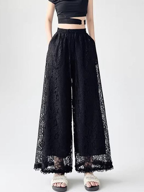 Aura White Lace Wide Leg Pants - High Waisted Summer Trousers