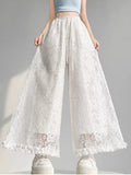 Aura White Lace Wide Leg Pants - High Waisted Summer Trousers