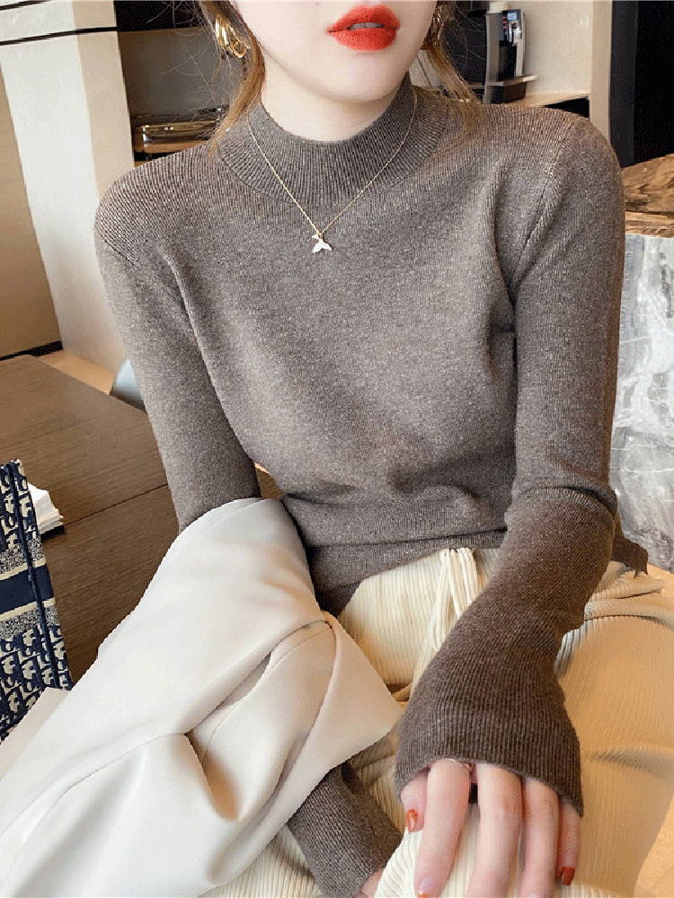 AOSSVIAO Turtleneck Sweater Women Fashion New Stretch Tops Women Knitted Pullovers Long Sleeve Bottoming Knitted Sweater