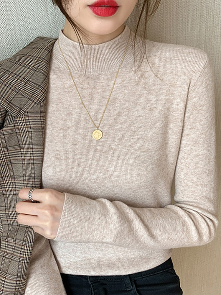 AOSSVIAO Turtleneck Sweater Women Fashion New Stretch Tops Women Knitted Pullovers Long Sleeve Bottoming Knitted Sweater