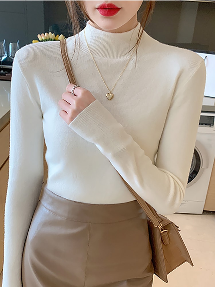 AOSSVIAO Turtleneck Sweater Women Fashion New Stretch Tops Women Knitted Pullovers Long Sleeve Bottoming Knitted Sweater