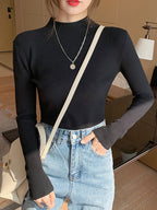 AOSSVIAO Turtleneck Sweater Women Fashion New Stretch Tops Women Knitted Pullovers Long Sleeve Bottoming Knitted Sweater