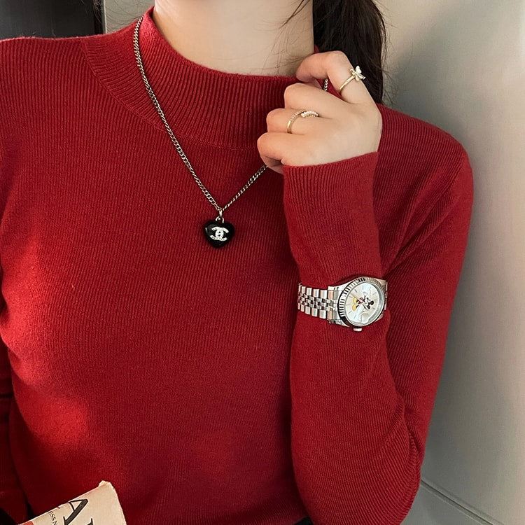 AOSSVIAO Turtleneck Sweater Women Fashion New Stretch Tops Women Knitted Pullovers Long Sleeve Bottoming Knitted Sweater