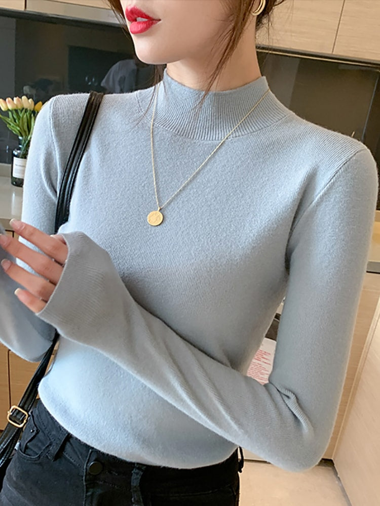 AOSSVIAO Turtleneck Sweater Women Fashion New Stretch Tops Women Knitted Pullovers Long Sleeve Bottoming Knitted Sweater