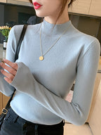 AOSSVIAO Turtleneck Sweater Women Fashion New Stretch Tops Women Knitted Pullovers Long Sleeve Bottoming Knitted Sweater