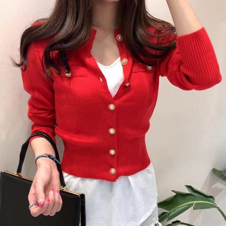 Fashion Women Cardigans Sweater for Autumn, Knitted Coat Short Casual Single Breasted Korean Slim Chic Ladies Tops