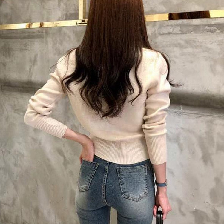Fashion Women Cardigans Sweater for Autumn, Knitted Coat Short Casual Single Breasted Korean Slim Chic Ladies Tops