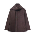 Chocolate Brown Scarf Jacket Women, Loose Thick Warm Coat Autumn Winter Casual Office Lady Outwear