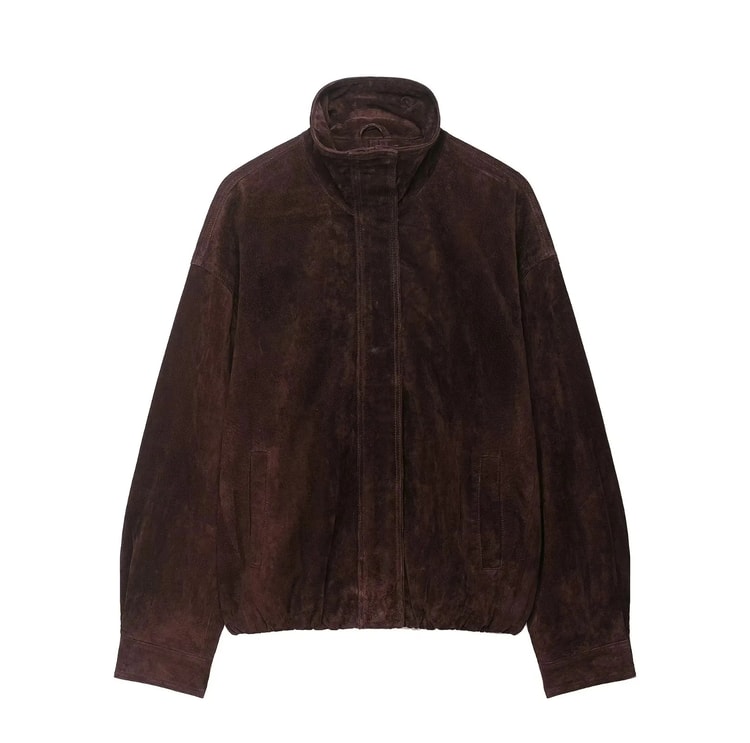 Women's Streetwear Suede Jacket, Chic Brown Bomber Coat, Long Sleeve Zipper, Casual Elegant Outwear, Fall Winter