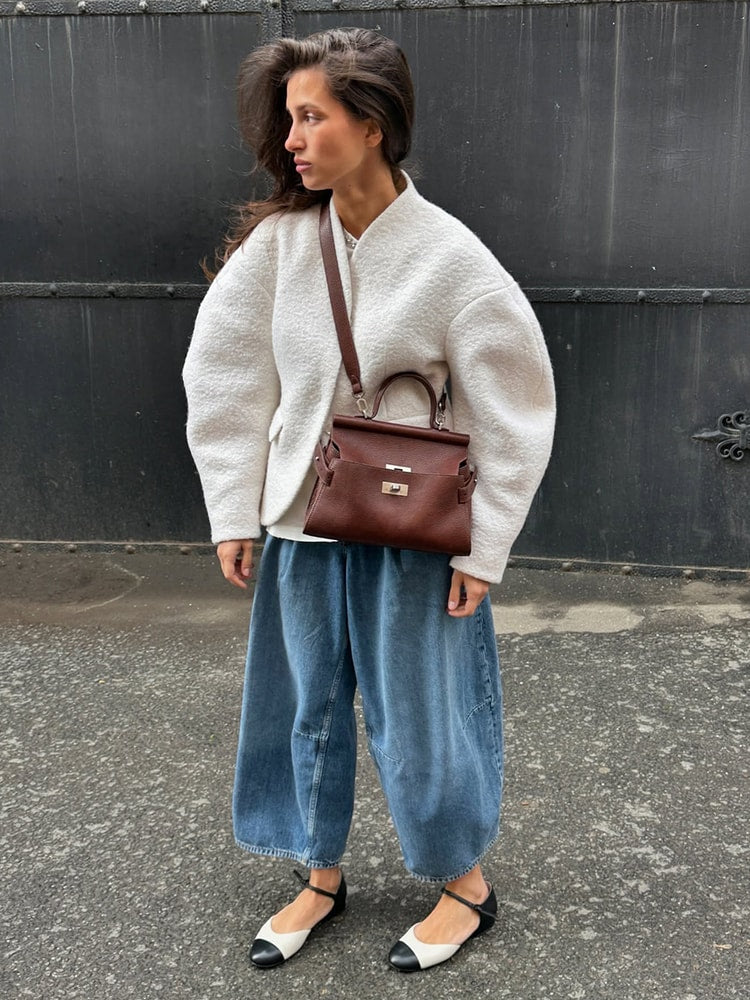 Elegant Plush V Neck Short White Coat Women Retro Casual Single Breasted Tweed Coats Female Autumn Chic Street Outwear
